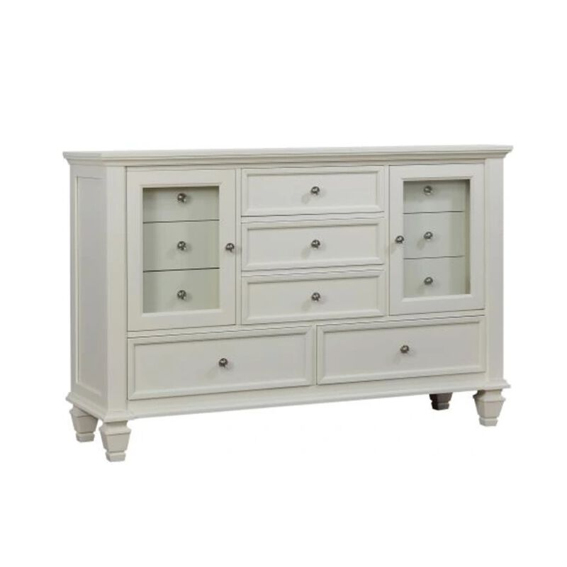 Lila 5 Piece Cal King Bed Set, White Wood Headboard, Vanity Dresser and Chest image number 3