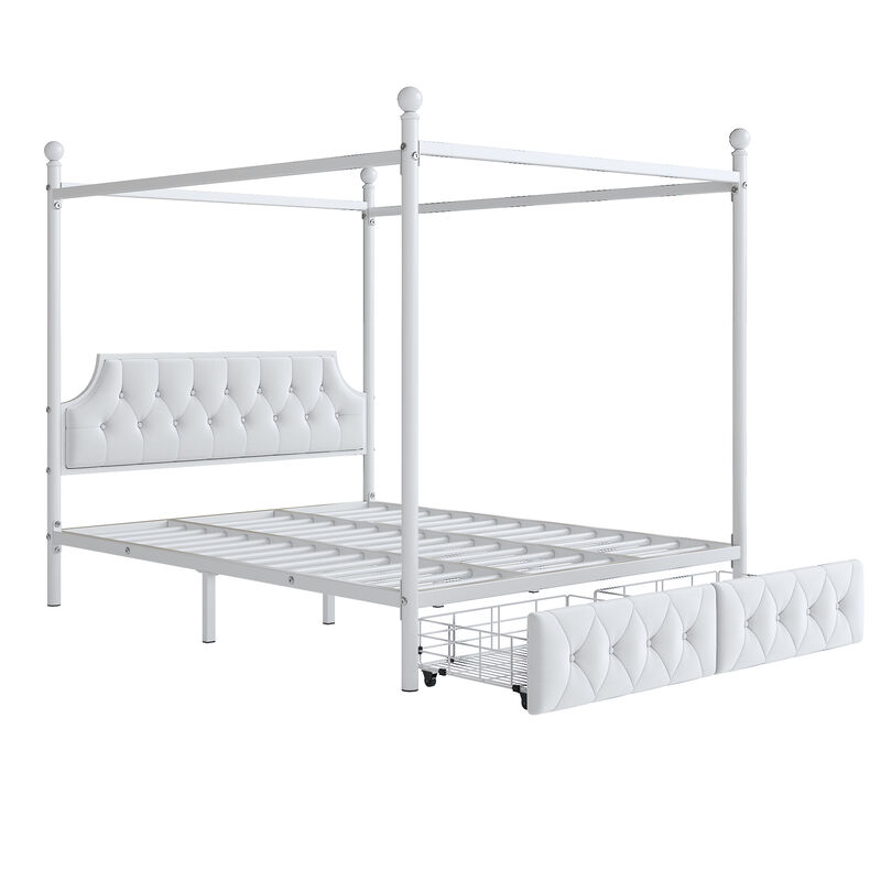 Merax Metal Canopy Platform Bed with Upholstered Headboard