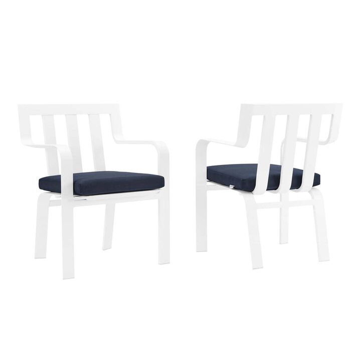 Modway Baxley 32" Modern Fabric Outdoor Patio Armchair in White/Navy (Set of 2)