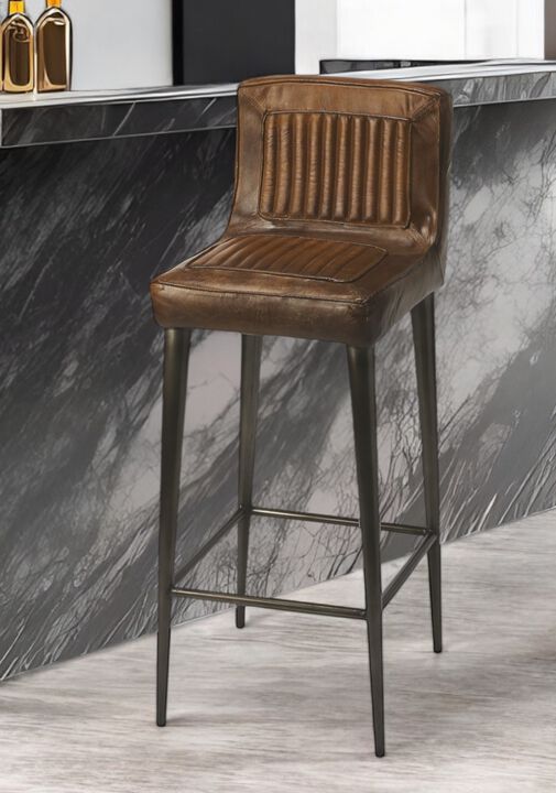 Hivvago 32 Inch Brown and Black Manufactured Wood and Iron Bar Chair