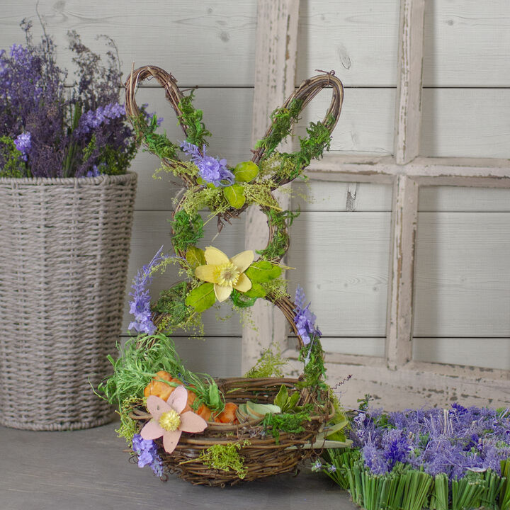 14.5" Brown and Green Artificial Floral Bunny Shaped Basket