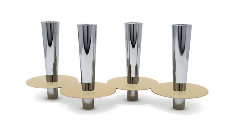 HomeRoots 6" Silver And Gold Stainless Steel Tabletop Four Light Taper Candle Holder image number 4