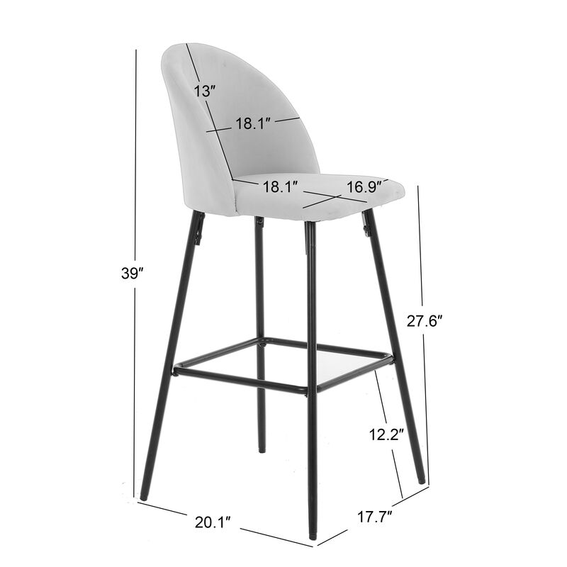 NILSSON Set of 2 Bar Stools in Metal and Velvet