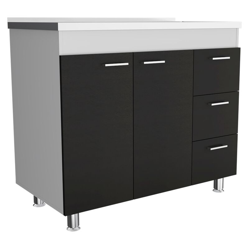 Ferretti Base Cabinet , Three Drawers, Double Door, Four Legs -White / Black