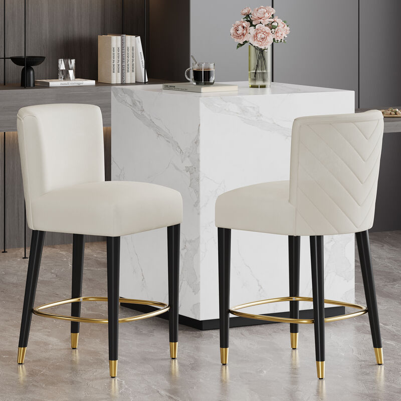 Christopher Knight Home Casper Modern Upholstered Rubberwood Barstool with Gold Circular Footrest (Set of 2)