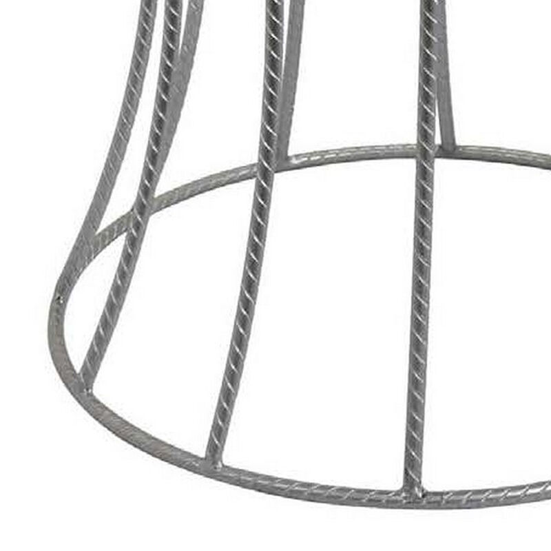 Ema 21 Inch Plant Stand, Round Top, Slatted Geometric Frame, Silver Finish - Benzara