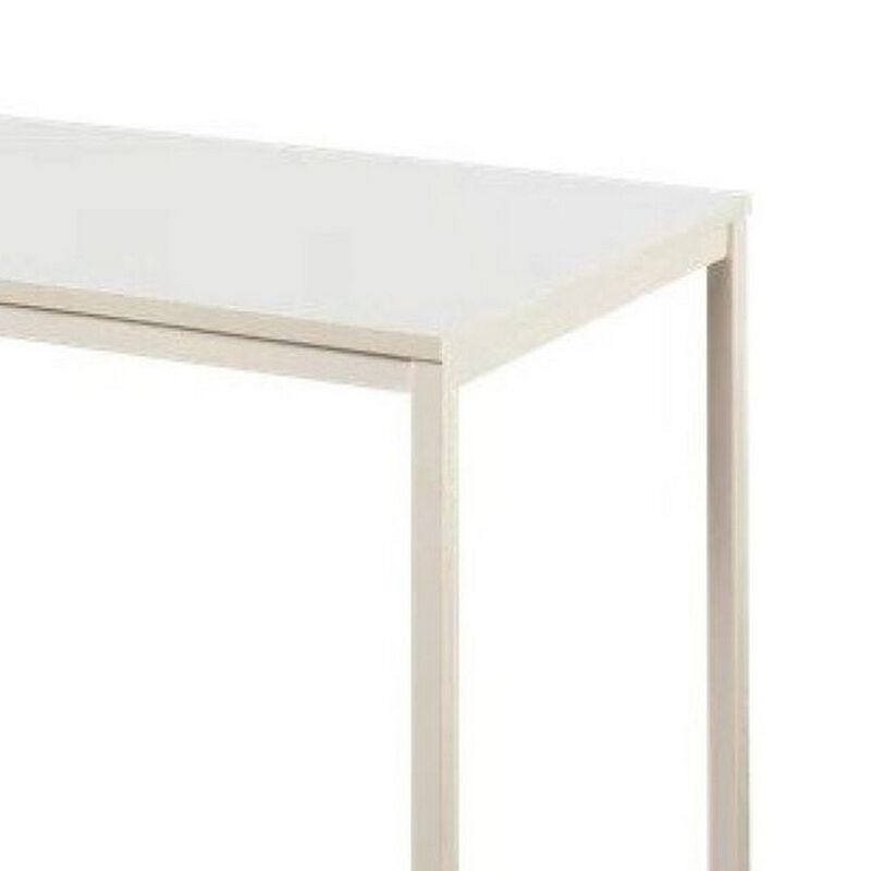 Rary Computer Desk, 47 Inch, White Metal Frame, Matching Wood Top - Benzara