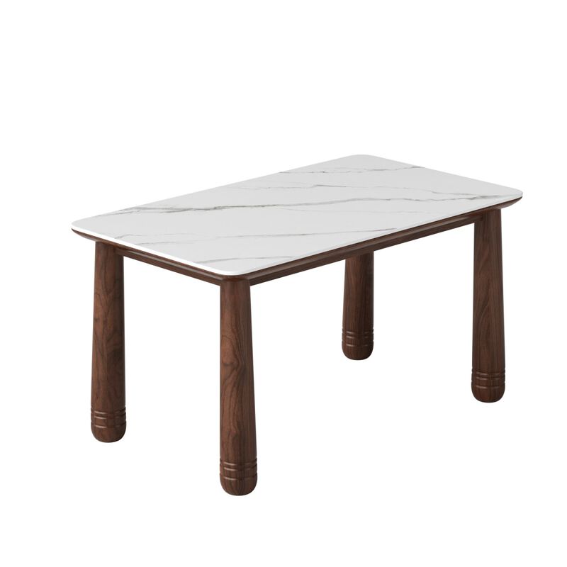 7 Piece Sintered Stone Dining Table Set with 6 Upholstered Chairs, rectangular solid wood dining set, farmhouse dining room furniture set image number 3