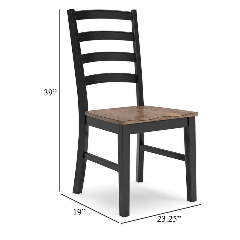 Fleur Dining Side Chair Set of 2, Black Ladderback, Brown Solid Wood - Benzara