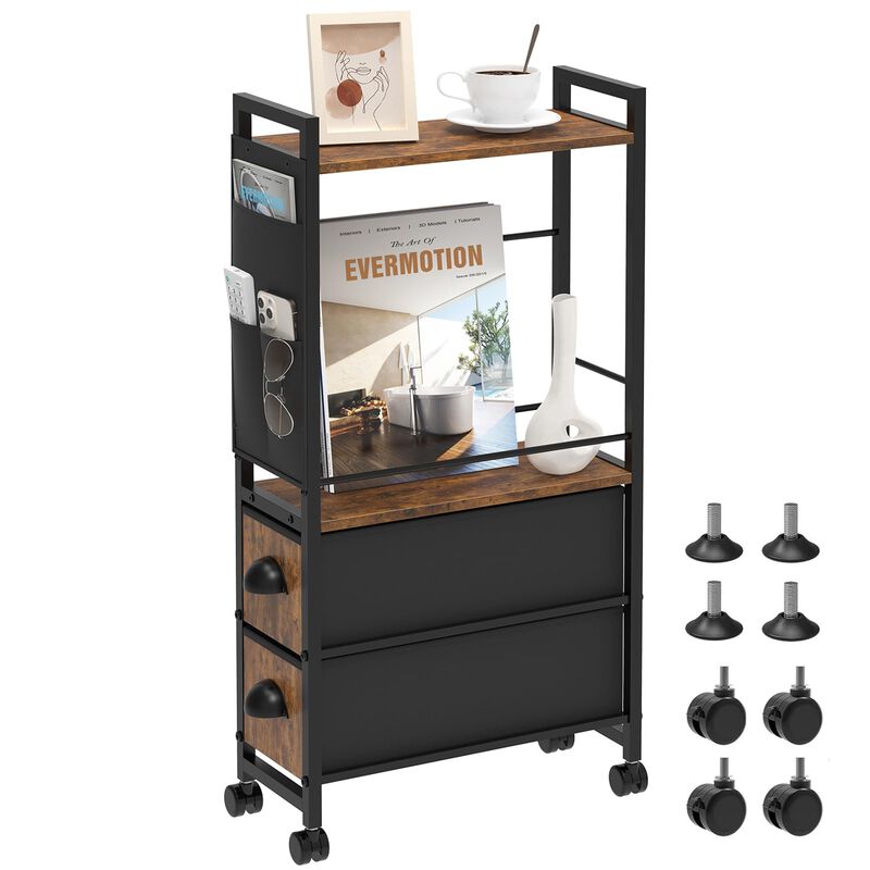 Oppro Small Side End Table with Drawer for Small Spaces, Narrow Slim Nightstand Bedside Sofa Table with Wheels, Space Saving Ski