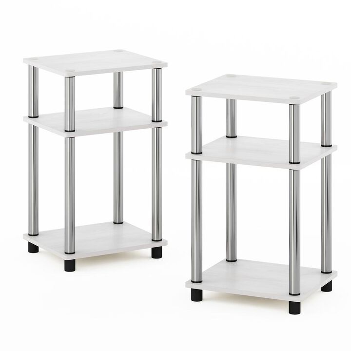 Furinno Just 3-Tier Turn-N-Tube End Table, 2-Pack, White Oak/Chrome