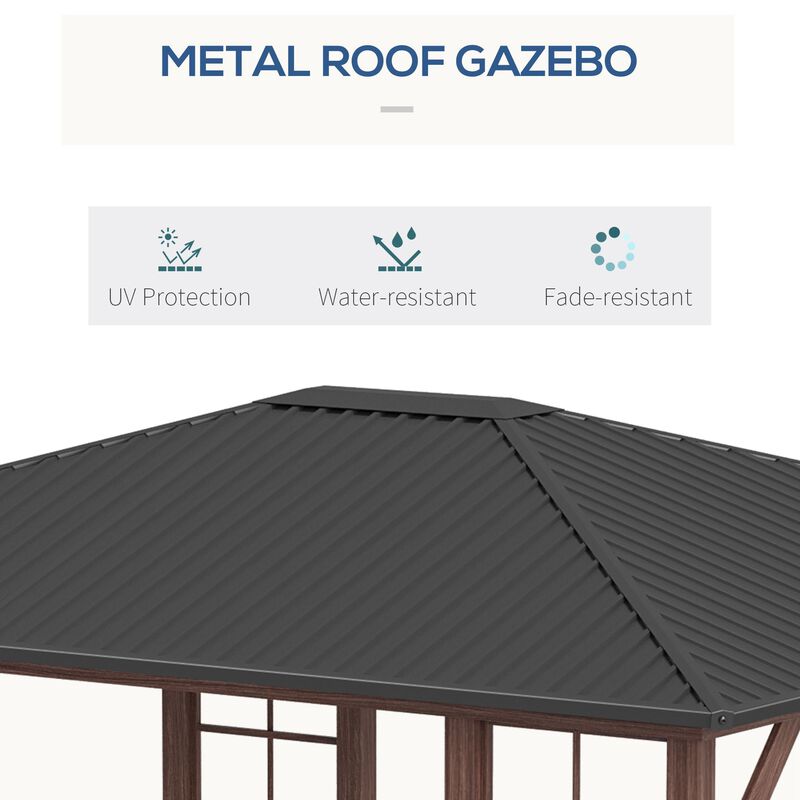 Garden Pavilion: 10x12 Hardtop Gazebo with Metal Roof & Wood Grain Frame