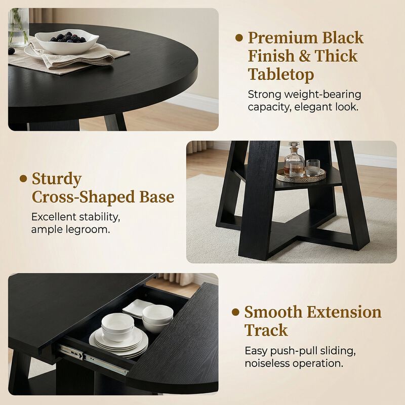 Extendable Round Dining Table for 4-8 People with Storage Shelf image number 3