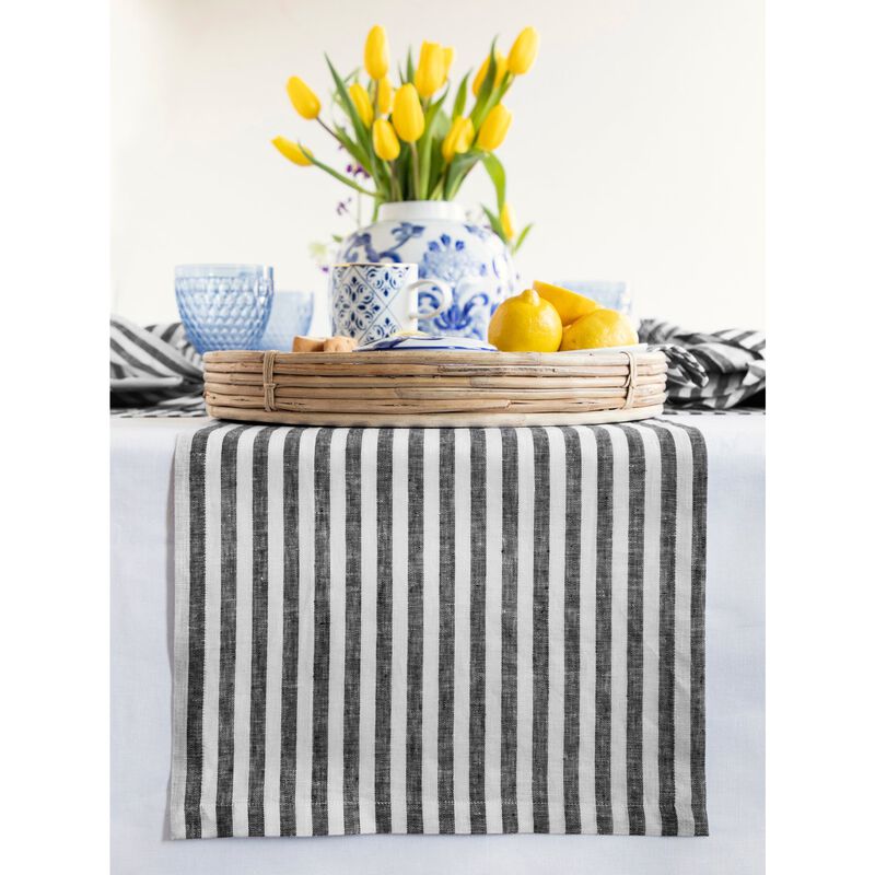 Solino Home Amalfi Stripe 100% Linen Table Runner &ndash; Handcrafted, Machine Washable, Perfect for Holiday and Everyday Dining