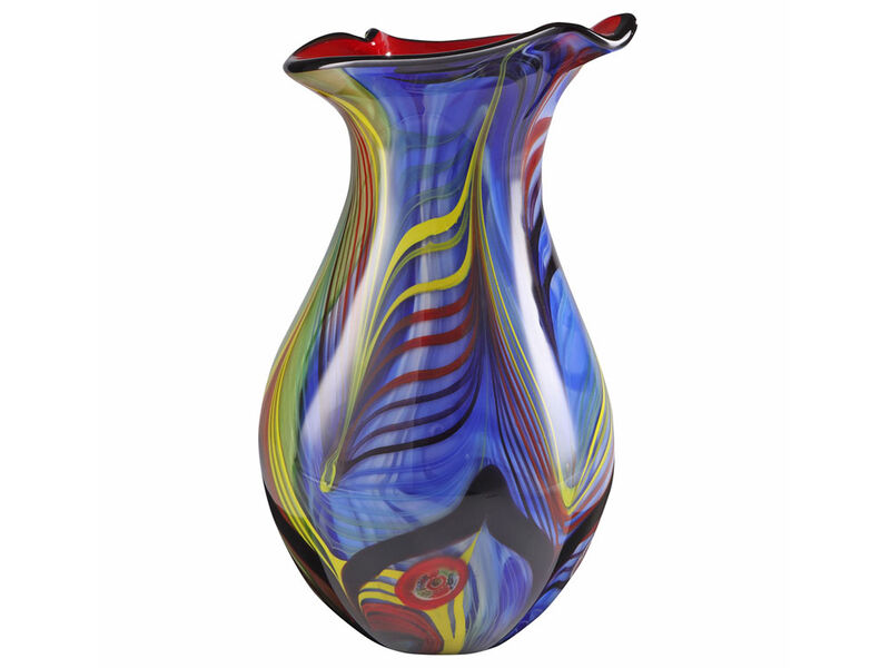 Hand Blown Abstract Teardrop Art Glass Vase with Angled Lip