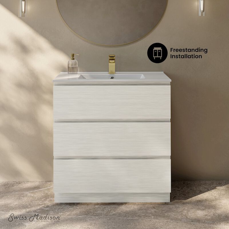 Liberte 30" Freestanding Bathroom Vanity in White Oak with Sink Top image number 1