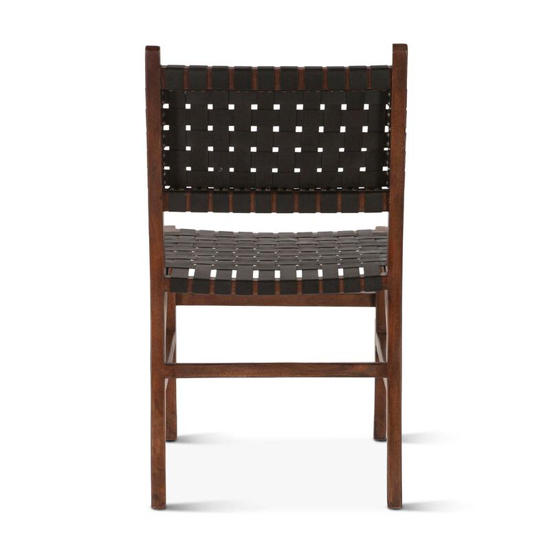 World Interiors Lisbon Dining Chair in Black Leather with Royal Brown Finish