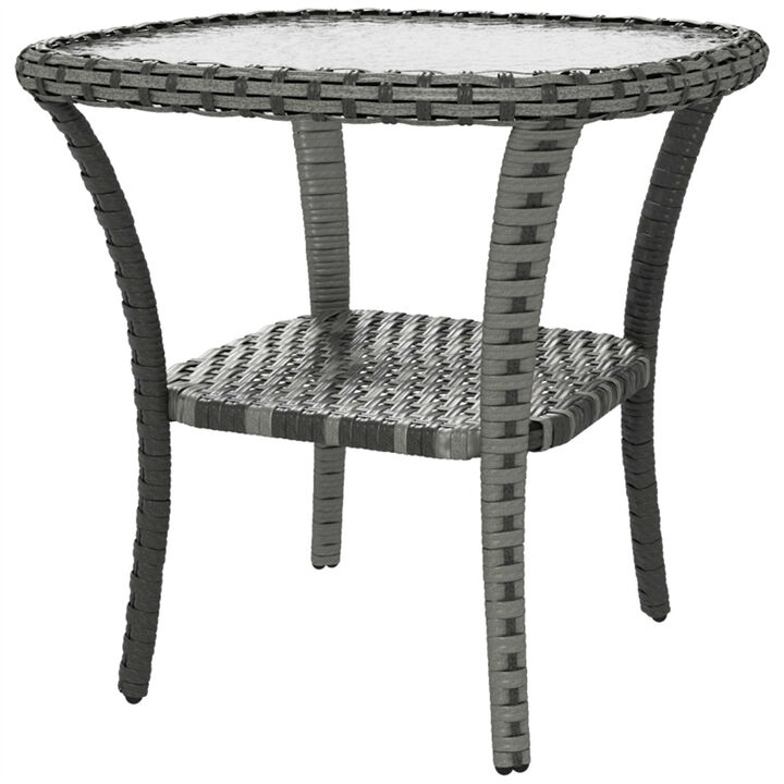Coffee Table with Glass Tabletop, Space-Saving For Outdoors