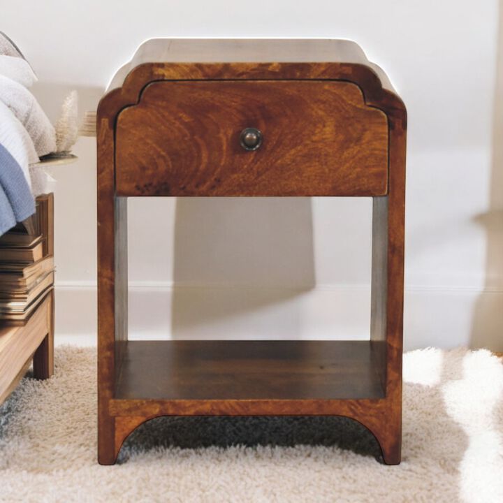 Artisan Furniture Solid Wood Newton Mini Chestnut Nightstand with a drawer and open shelf