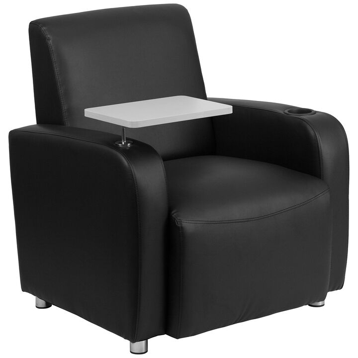 Flash Furniture George Black LeatherSoft Guest Chair with Tablet Arm, Chrome Legs and Cup Holder