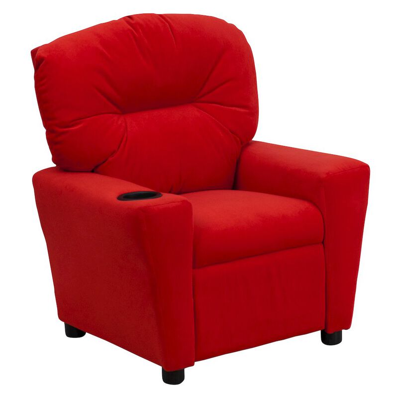 Flash Furniture Contemporary Red Microfiber Kids Recliner with Cup Holder