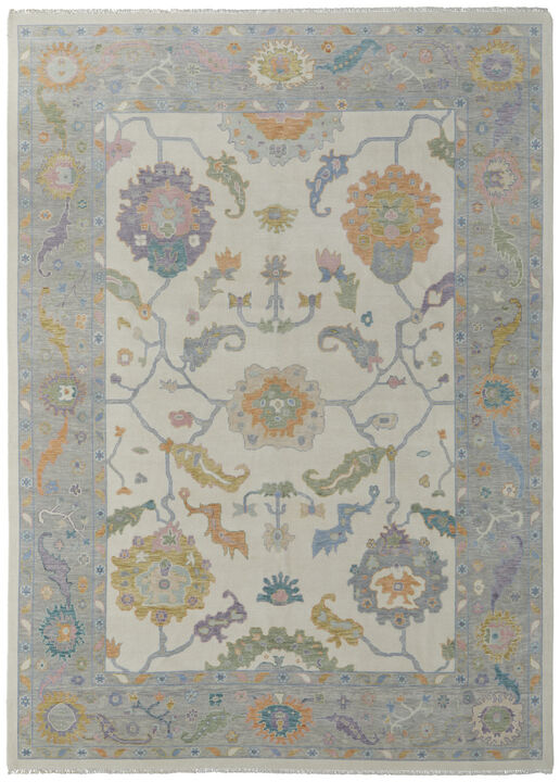 HomeRoots Wool Floral Hand Knotted Area Rug With Fringe