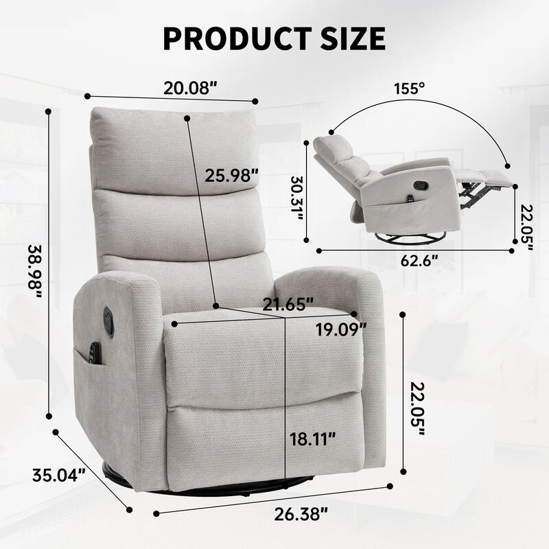 Faux Leather Manual Recliner Chair Swivel Rocker Recliner with Heat & Massage image number 2