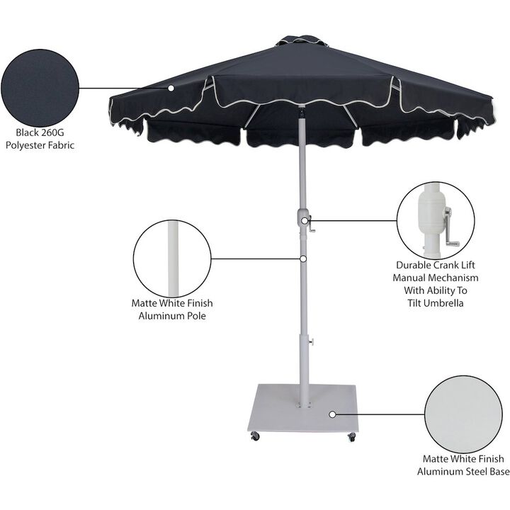 Meridian Furniture Amalfi Black With Cream Piping / Matte White Metal Patio Umbrella with Base Sets