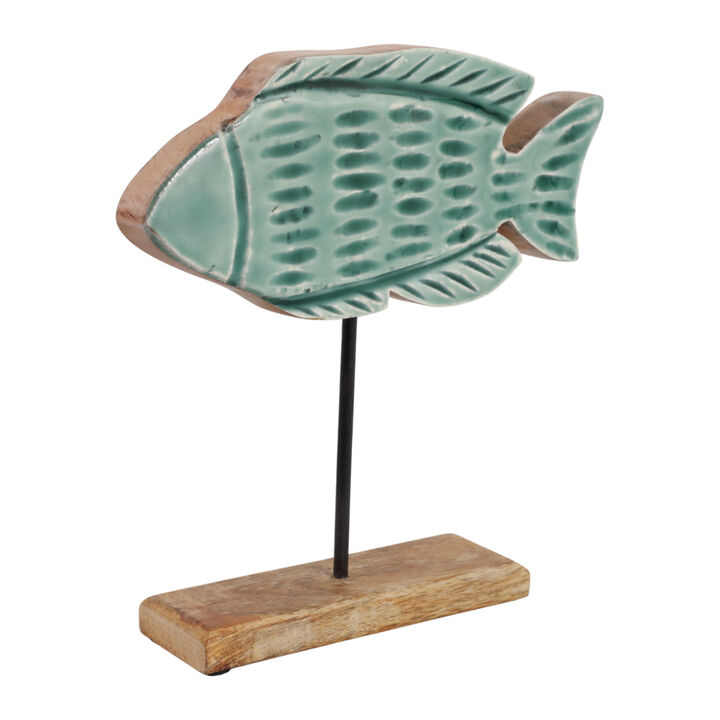 14x14" Wood Fish On Base