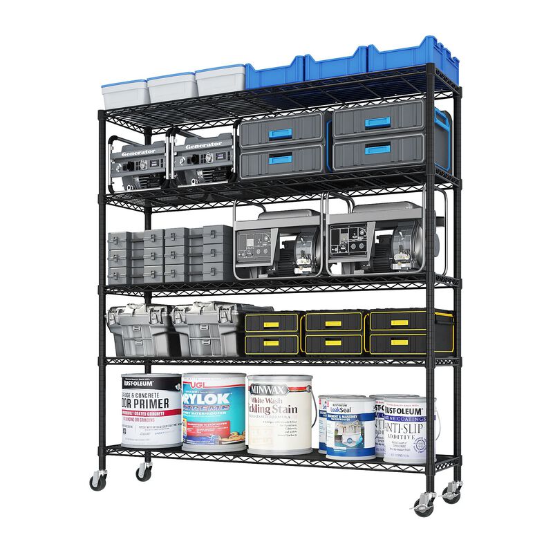 Heavy-Duty Wire Storage Shelves with Wheels, Adjustable Metal Garage or Pantry Rack