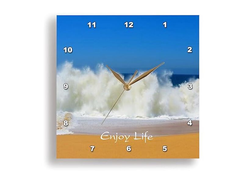 Waves Beach Enjoy Life Written Wall Clock 15 Inch Home Decor image number 1