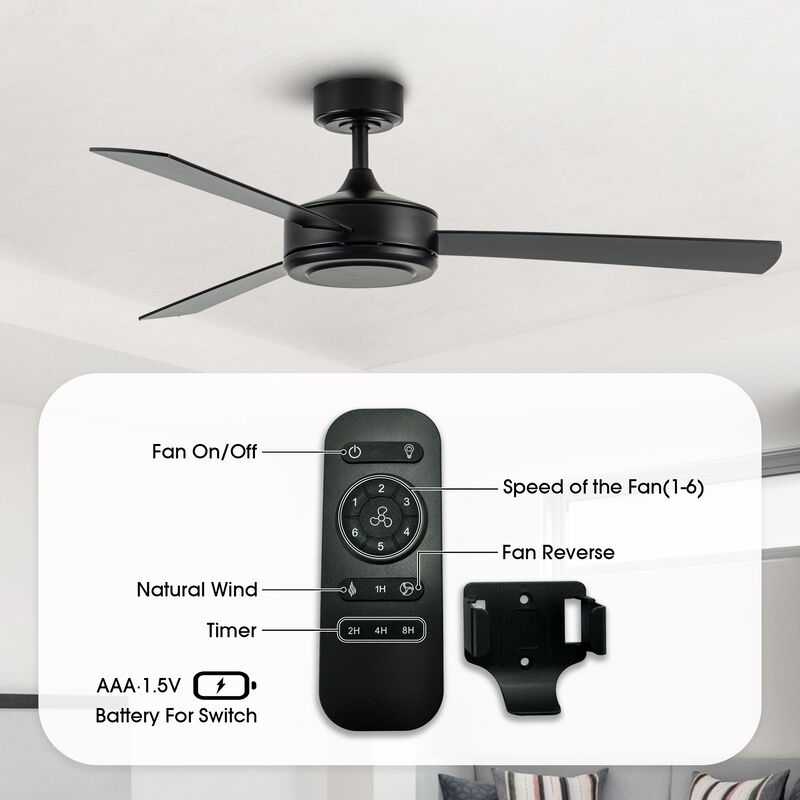 52" Industrial Black 6-Speed DC Motor Ceiling Fan with Remote