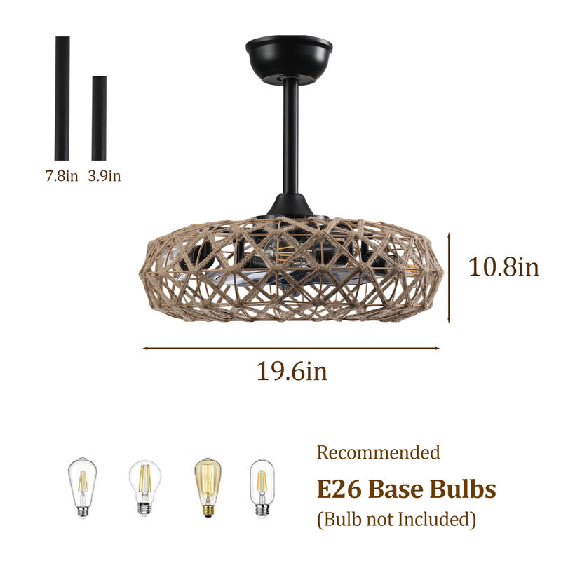 ELEMENT ACE 19 Inch Hemp Rope Woven Dimmable Ceiling Fan with 7 Blades, Reversible DC Motor, Remote & App Control, Adjustable Light Colors, Quiet 6-Speed Operation for All Season Use image number 2