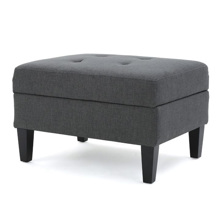 Ramya Ottoman with Hidden Storage, Gray Waffle Tufted Fabric 28 Inch