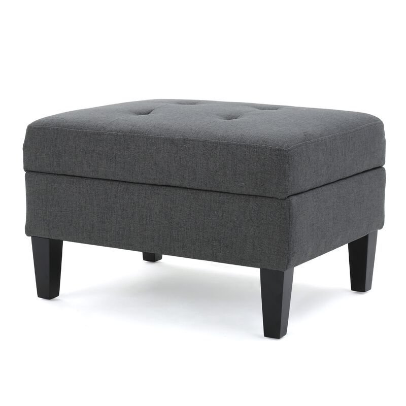 Ramya Ottoman with Hidden Storage, Gray Waffle Tufted Fabric 28 Inch