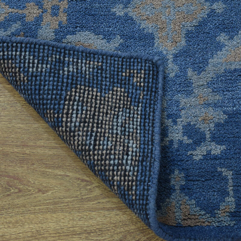 HAND KNOTTED WOOL Floral AREA RUGS  - 2'6''x10', Runner Shape, Blue Color, Floral Modern, Medium Pile Handmade Area Rugs for Living Room, Bed Room (N00908)