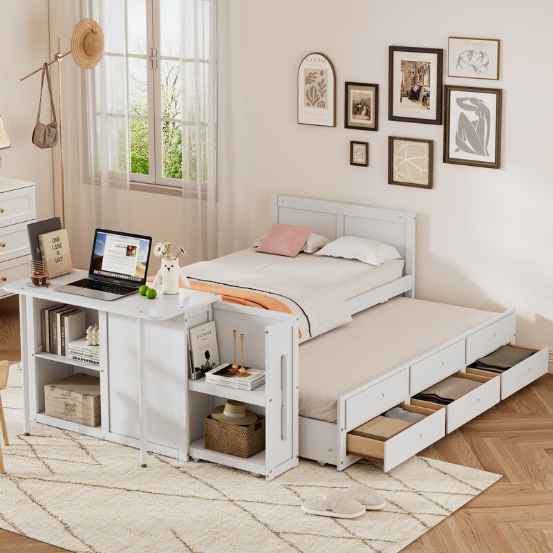 Merax Platform Bed with Desk and Storage Shelf