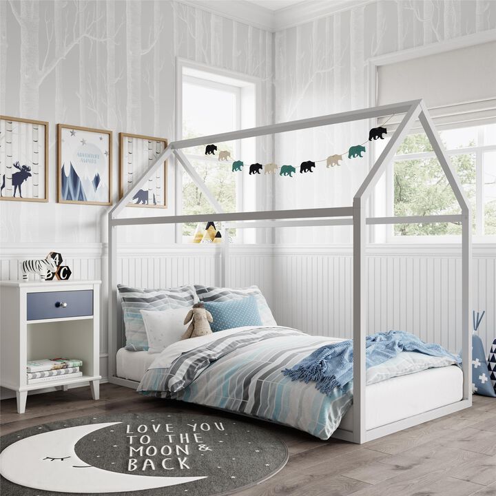 Little Seeds  Rowan Valley Skyler Kids Metal House Bed with Twin Size Frame, Matte Metal  63 x 40.5 x 77.5 in.