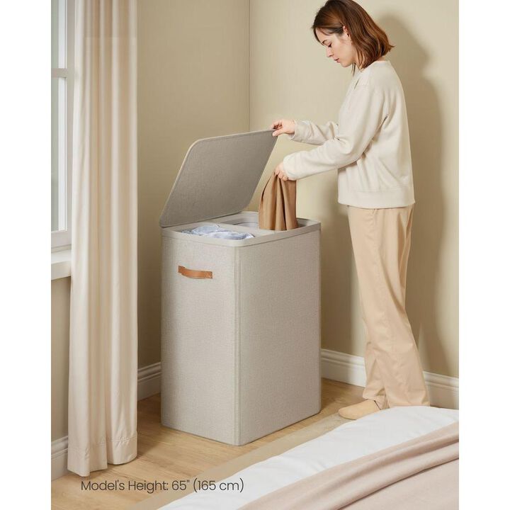 Portable Laundry Hamper with Lid, Handles and Cappuccino Beige Finish
