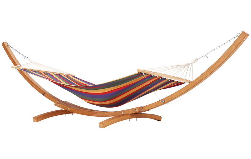 Heavy Duty Curved Wood Hammock Stand &ndash; Weatherproof Frame with Chains & Carabiners, Supports 475 lbs &ndash; Indoor/Outdoor Patio image number 0