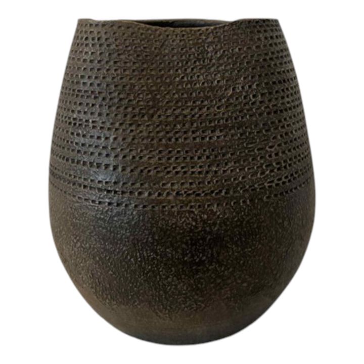 13x11" Pierced Clay Vase, Brown