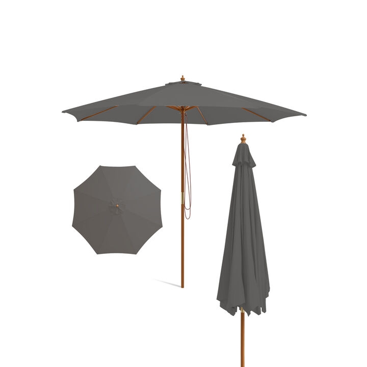 Patio Umbrella with 8 Wooden Ribs and 3 Adjustable Heights