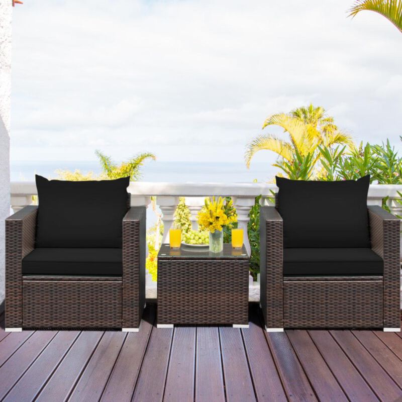 Hivvago 3 Pieces Patio Conversation Rattan Furniture Set with Cushion