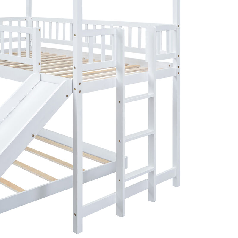 Merax House Bunk Bed with Slide and Built-in Ladder