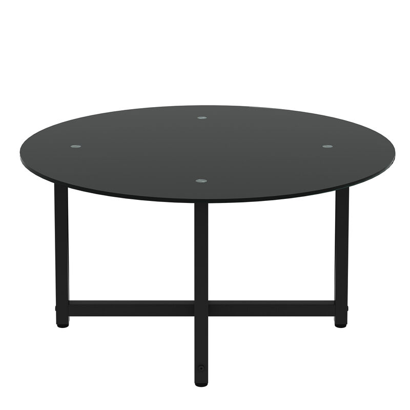 35.5" Round Whole Black Coffee Table, Clear Coffee Table，Modern Side Center Tables for Living Room， Living Room Furniture
