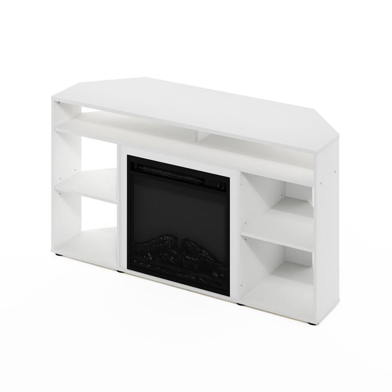 Jensen Corner TV Stand with Fireplace for TV up to 55 Inches, Solid White