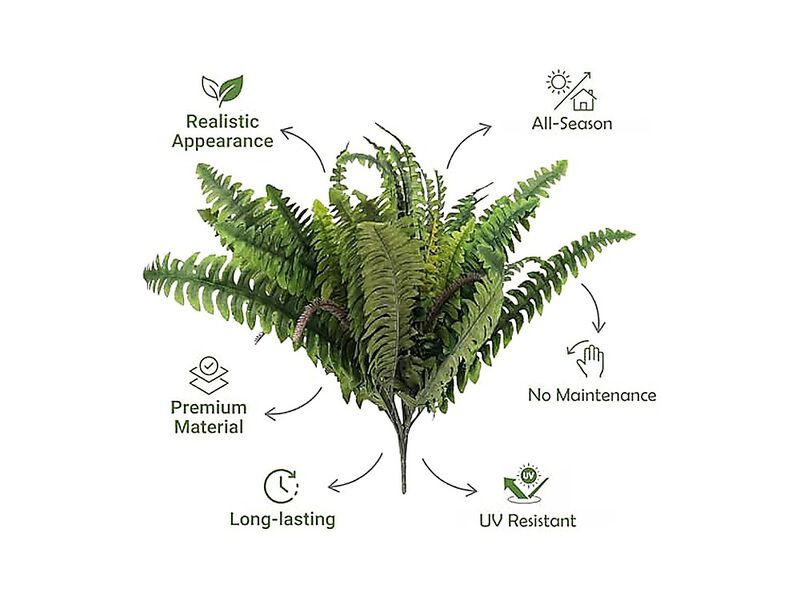 2 Pack 25 Artificial Boston Fern Stems Large Faux Plants Silk Greenery Bushes image number 2