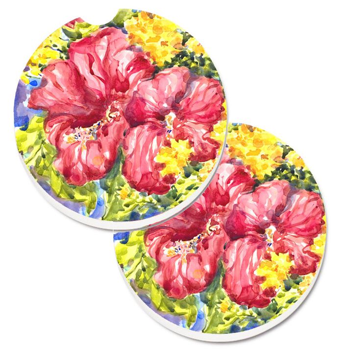 Caroline's Treasures Flower - Hibiscus Set of 2 Cup Holder Car Coasters 6056CARC, 2.56, Multicolor