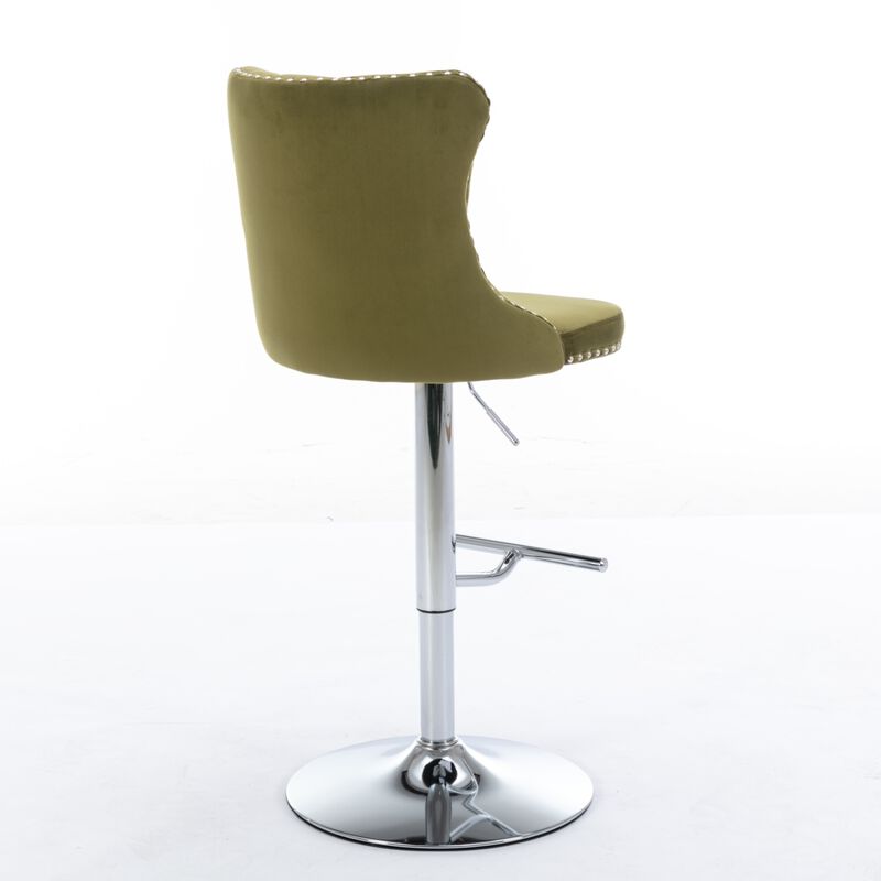 Streamdale Swivel Velvet Barstools, Adjustable Height, Set of 2, Olive Green image number 6
