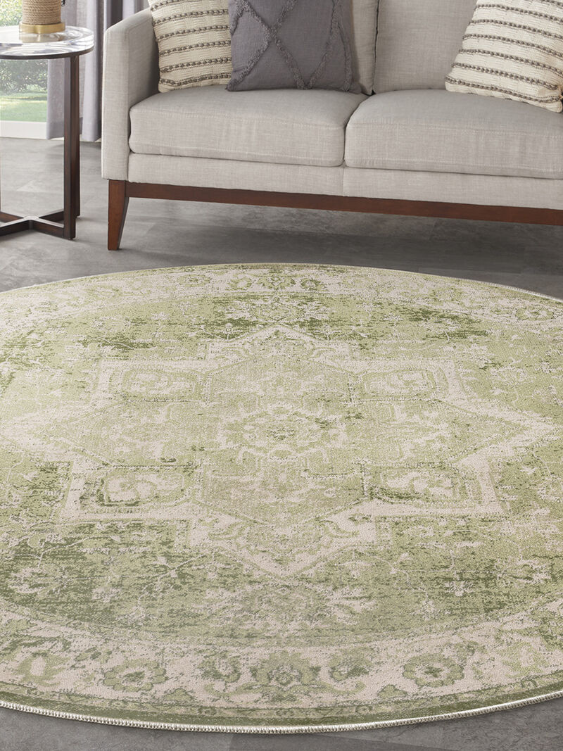 Astra Machine Washable ASW12 Ivory/Green 7'10" x Round Rug